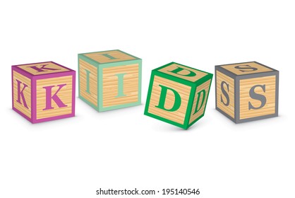 KIDS written with alphabet blocks - vector illustration