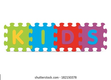 "KIDS" written with alphabet puzzle - vector illustration