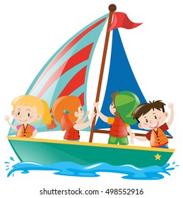 Kids in a yacht sailboat