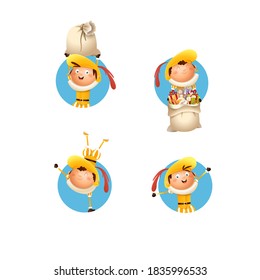 Kids with yellow costume celebrate Dutch holidays - vector illustration isolated