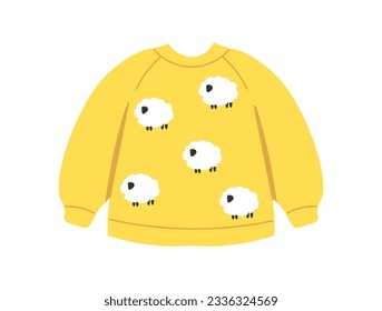 Kids yellow sweater concept. Stylish and fashionable clothes for boys and girls. Aesthetics and elegance. Poster or banner. Cartoon flat vector illustration isolated on white background