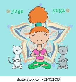 kids yoga with a cat