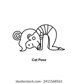 Kids yoga cat pose. Vector cartoon illustration