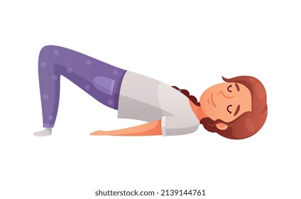 Composición de yoga infantil con carácter aislado de niña de dibujos animados en puente posan sobre ilustración vectorial en blanco
