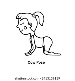 Kids yoga cow pose. Vector cartoon illustration.