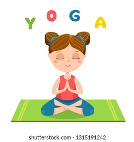 Kids yoga. Cute girl in the asana. Vector illustration isolated on white.