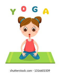 Kids yoga. Cute girl in the asana. Vector illustration isolated on white.