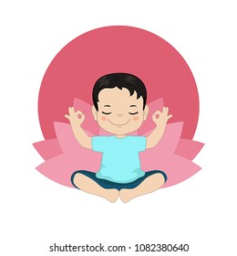 Kids yoga design concept with boy in yoga position.