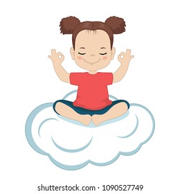 Kids yoga design concept with girl in yoga position.