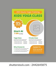 Volante de yoga para niños. Volante moderno de la clase del acontecimiento del yoga para la meditación, la atención plena, el entrenamiento, etc. Formas abstractas convenientes para el cartel, el banner, la cubierta del libro, el folleto, las publicaciones de los medios sociales, etc.