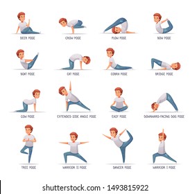 Kids Yoga Icons Set With Poses Symbols Cartoon Isolated Vector Illustration