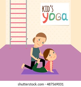 Kids Yoga with Instructor cartoon vector illustration