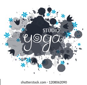 Kids yoga logo. Vector funny letters. Hand drawn illustration. 