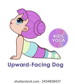 Kids yoga poses. Cartoon character for girls. Babydoll character. Vector illustration.