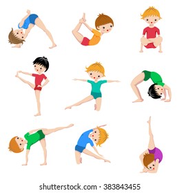 Kids Yoga poses, Gymnastics, healthy lifestyle, Yoga children workout set, Sport, Asana