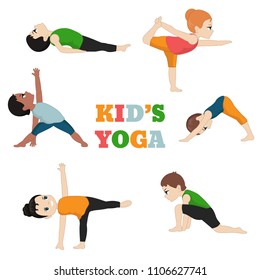 Kids Yoga set. Healthy lifestyle. Cartoon style illustration isolated on white background.