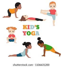 Kids Yoga set. Healthy lifestyle. Cartoon style illustration isolated on white background.