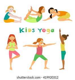 Kids Yoga Vector Illustration Asanas Set Stock Vector (Royalty Free ...