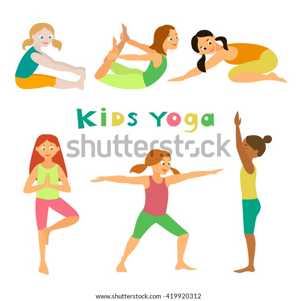 Kids Yoga Vector Illustration Asanas Set Stock Vector (Royalty Free ...