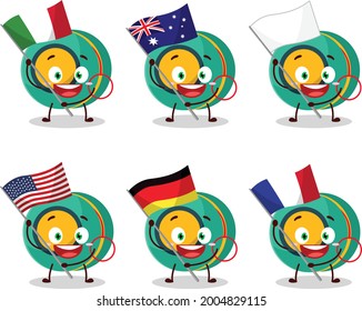 Kids yoyo cartoon character bring the flags of various countries. Vector illustration
