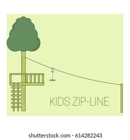 Kids Zip Line. Adventure Rope Park Icon.  Vector Illustration.
