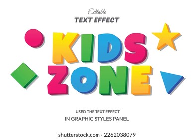 Niños zona 3d estilo de texto efecto feliz tema niño