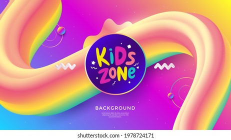 Kids Zone background with 3d rainbow wave. Colorful vector Illustration for Children's Playroom. Banner for Kids game room.