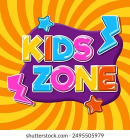 Kinderzone Banner für Kinder Spielplatz oder Spielzimmer, Vektorgrafik Cartoon gelb Hintergrund