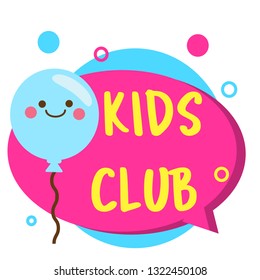 Kids zone banner. Colorful label with cute kawaii balloon. Design template for baby and toddler design