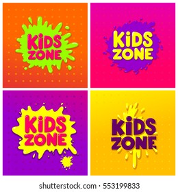 Kids Zone banner design set. Children Playground. Colorful logos. Vector illustration.