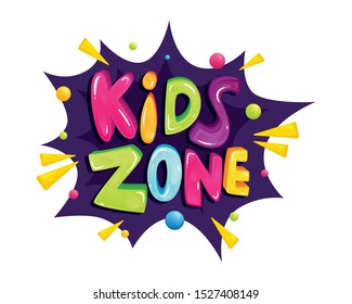 Kids zone banner template. Kids zone vector cartoon logo. Colorful lettering for children's playroom decoration