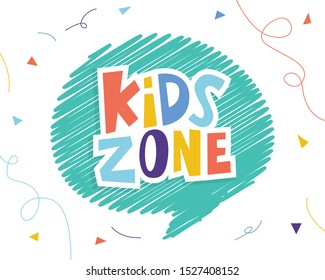 Kids zone banner template. Kids zone vector cartoon logo. Colorful lettering for children's playroom decoration