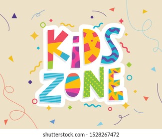 Kids zone banner template. Kids zone vector cartoon logo. Colorful lettering for children's playroom decoration