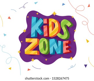 Kids zone banner template. Kids zone vector cartoon logo. Colorful lettering for children's playroom decoration
