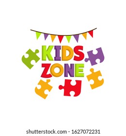 Kids Zone banner template. Vector colorful illustration. Playground and game banner for children with colored letters