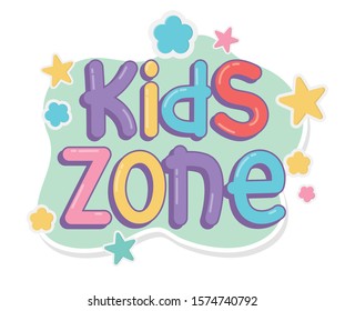 kids zone cartoon letters colorful stars vector illustration