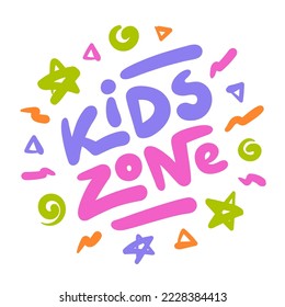 Kids zone cartoon logo. Colorful lettering for a children's playroom. Vector illustration on white background.