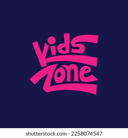 Kids zone cartoon logo Vector illustration. colorful fun lettering children games logo design. joyful youth lettering logo on a colorful background.