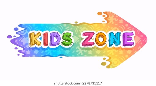 Kids Zone Cartoon Style Colorful Pointer. Orange arrow signpost. Vector illustration isolated on white background.