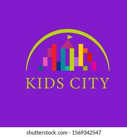 Kids zone, kids city, playground abstract logo. Colorful sign, symbol, icon, template logo kindergarten, kids sport club, sports complexes and equipment for kids room and playgrounds. Vector image. 