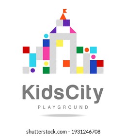 Kids Zone, Kids City, Playground Abstract Logo. Colorful Sign, Symbol, Icon, Template Logo Kindergarten, Kids Sport Club, Sports Complexes And Equipment For Kids Room And Playgrounds. Vector Image.