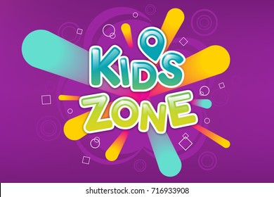 Kids zone colorful banner. Caramel text on background of colored sprays. Poster for children's playroom. Bright decoration for childish playground. Vector eps 10.