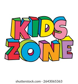 kids zone colorful text design vector isolated on white background