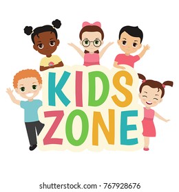 Kids zone design concept with group of children.