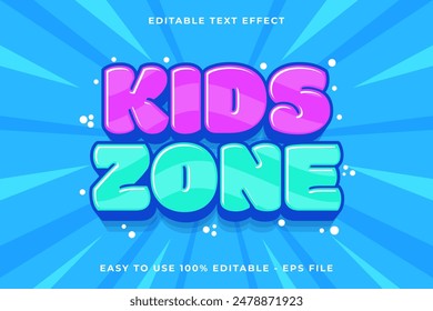 kids zone Editable text effect 3d Trendy Cartoon template style cute vector