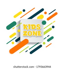 Kids zone entertainment banner. Colorful letters for children's playroom decoration. Sign for children's game room. Kids zone and party room area design