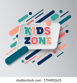 Kids zone entertainment banner. Colorful letters for children's playroom decoration. Sign for children's game room. Kids zone and party room area design