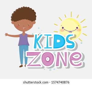 kids zone, happy cute little boy cartoon sun vector illustration