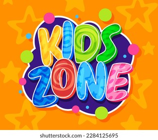 Kids Zone inscription in cartoon form. Banner for children room, playground. Colorful beautiful inscription to attract the attention of children. Vector illustration