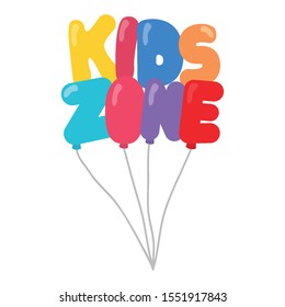 kids zone lettering with balloons helium vector illustration design